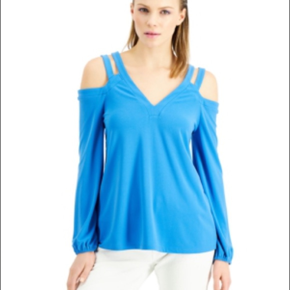NWT INC Women Blue Cut-Out Shoulder Top